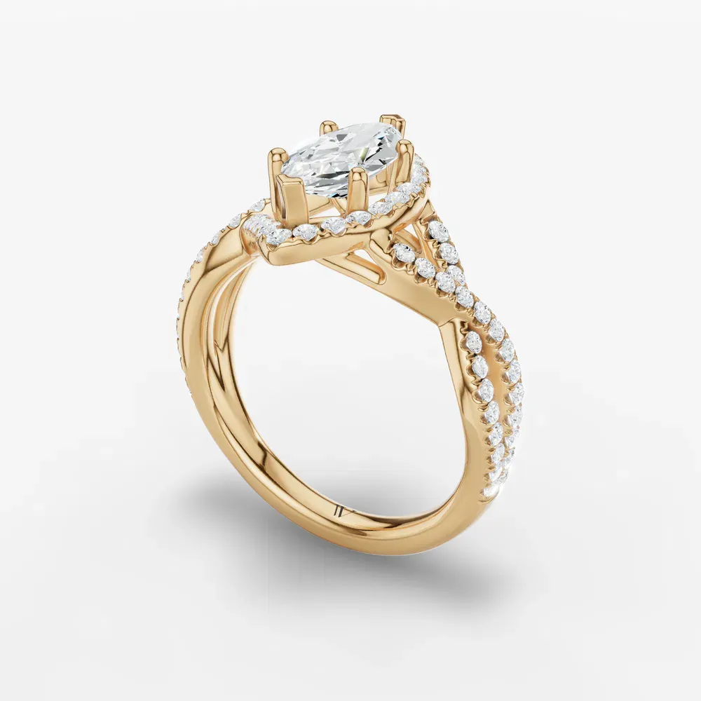 Certified 1 carat Lab Grown Diamond Marquise Cut Unique, Pavé, Halo Engagement Ring in 14K Yellow Gold-Stellune