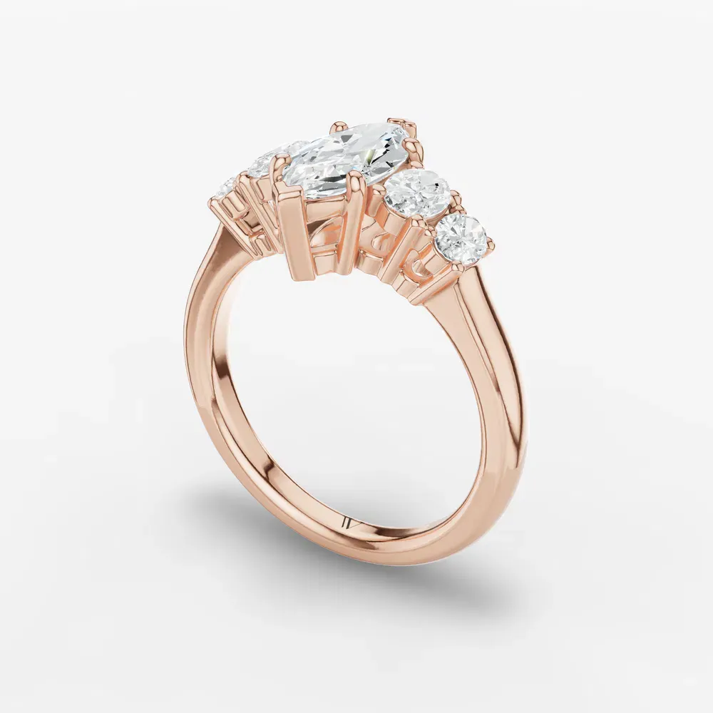 Certified 1 carat Lab Grown Diamond Marquise Cut Five Stone, Side Stone Engagement Ring in 14K Rose Gold-Elyx