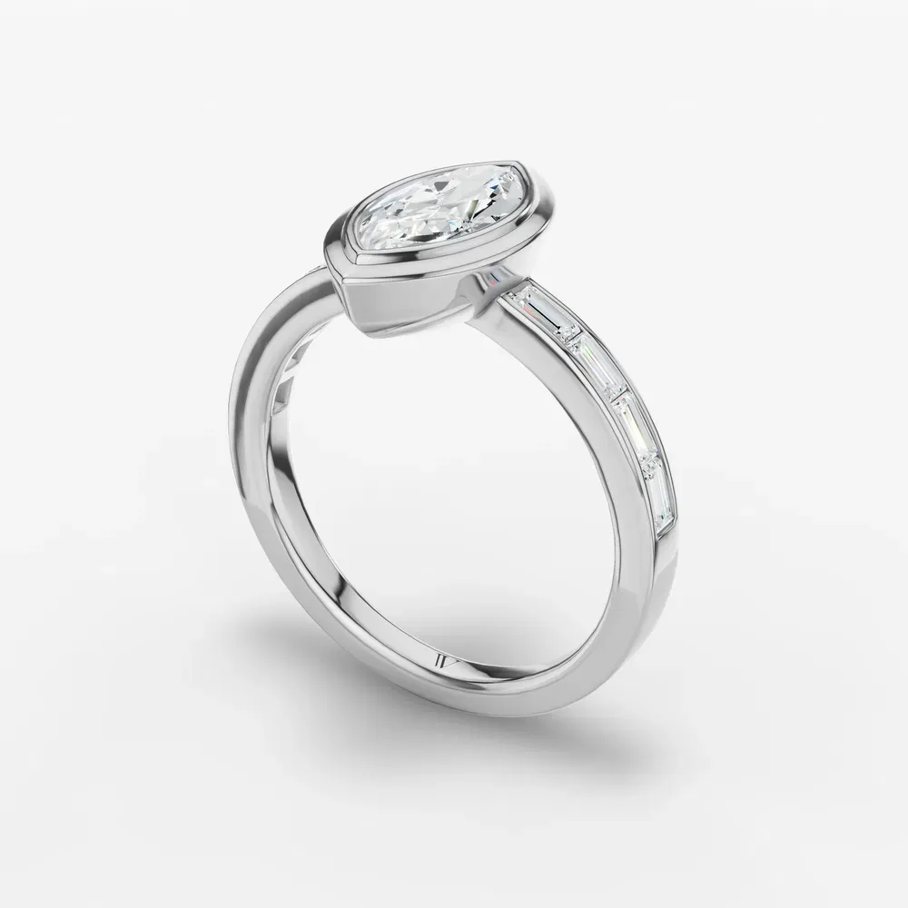 Certified 1 carat Lab Grown Diamond Marquise Cut Bezel, Channel Set, Art Deco Engagement Ring in 14K White Gold-Celeste