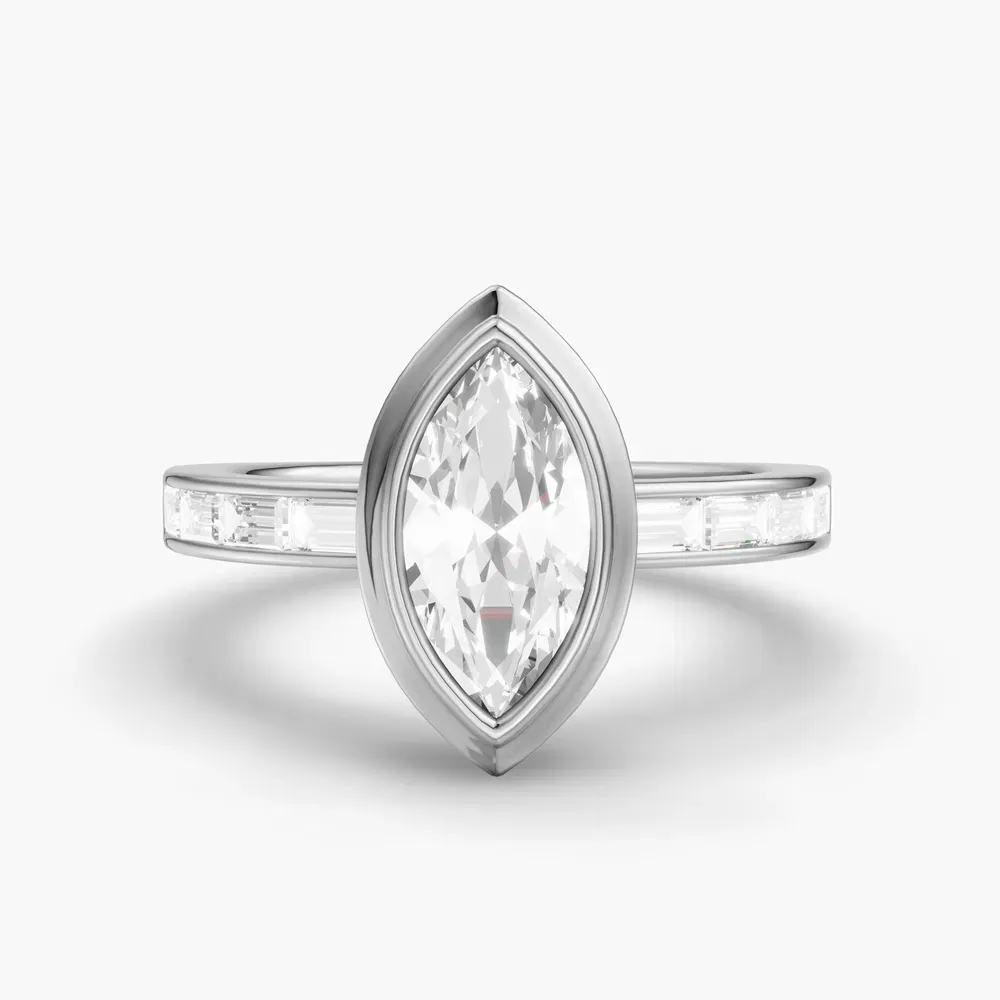 Certified 1 carat Lab Grown Diamond Marquise Cut Bezel, Channel Set, Art Deco Engagement Ring in 14K White Gold-Celeste