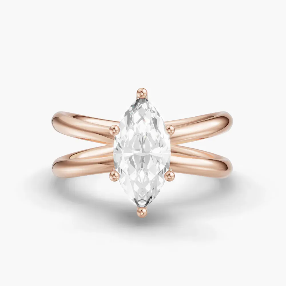 Certified 1 carat Lab Grown Diamond Marquise Cut Solitaire, Split Shank, Hidden Halo Engagement Ring in 14K Rose Gold-Ryn