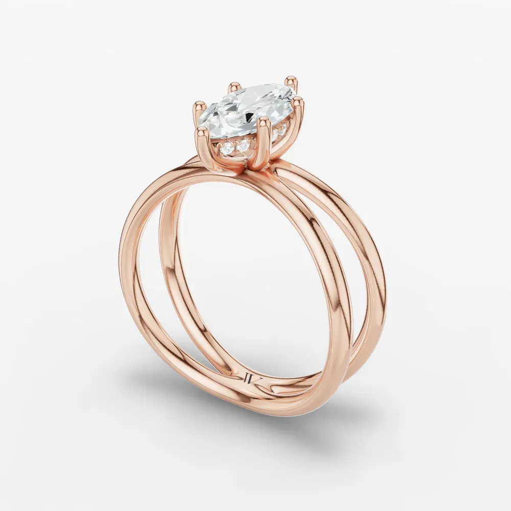 Certified 1 carat Lab Grown Diamond Marquise Cut Solitaire, Split Shank, Hidden Halo Engagement Ring in 14K Rose Gold-Ryn
