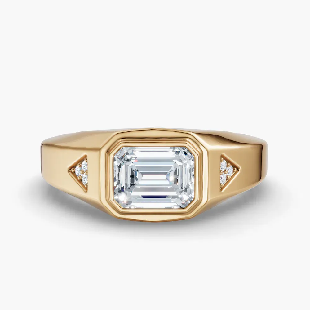 Certified 1 carat Lab Grown Diamond Emerald Cut Men's Engagement Ring in 14K Yellow Gold-Gravity