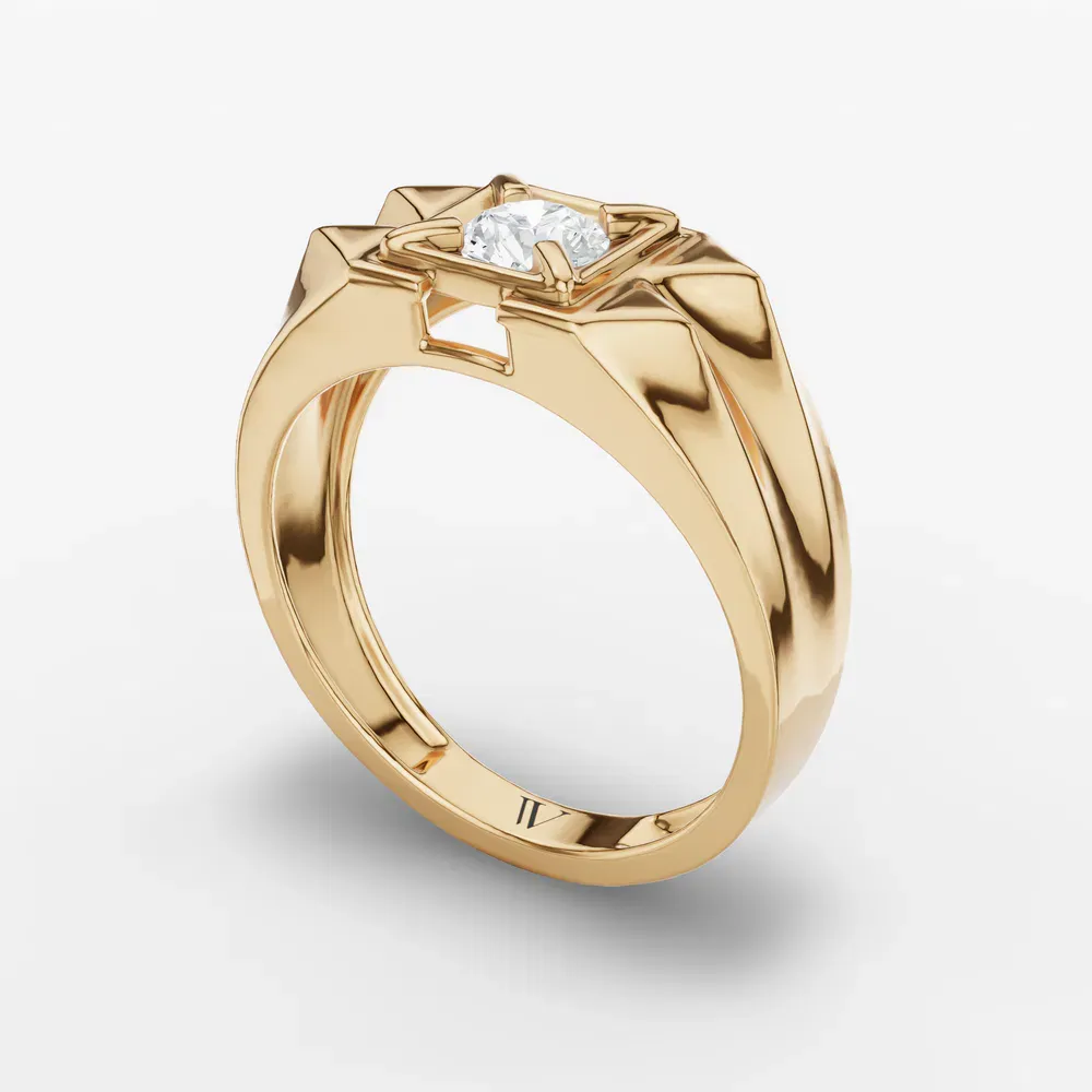 Certified 0.5 carat Lab Grown Diamond Round Cut Men's Engagement Ring in 14K Yellow Gold-Fortress