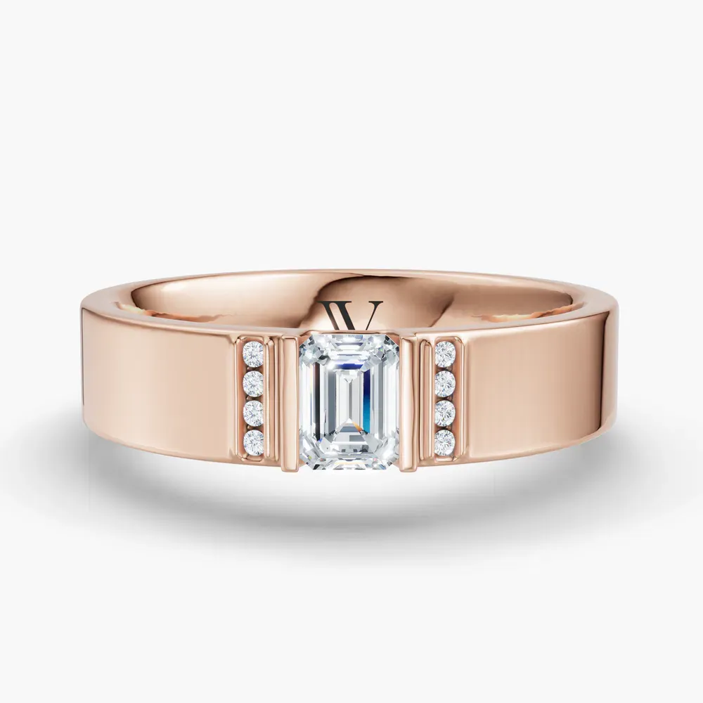 Certified 0.5 carat Lab Grown Diamond Emerald Cut Men's Engagement Ring in 14K Rose Gold-Zirra