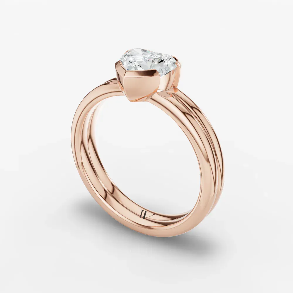 Certified 1 carat Lab Grown Diamond Heart Cut Solitaire, Bezel, Modern Engagement Ring in 14K Rose Gold-Sena