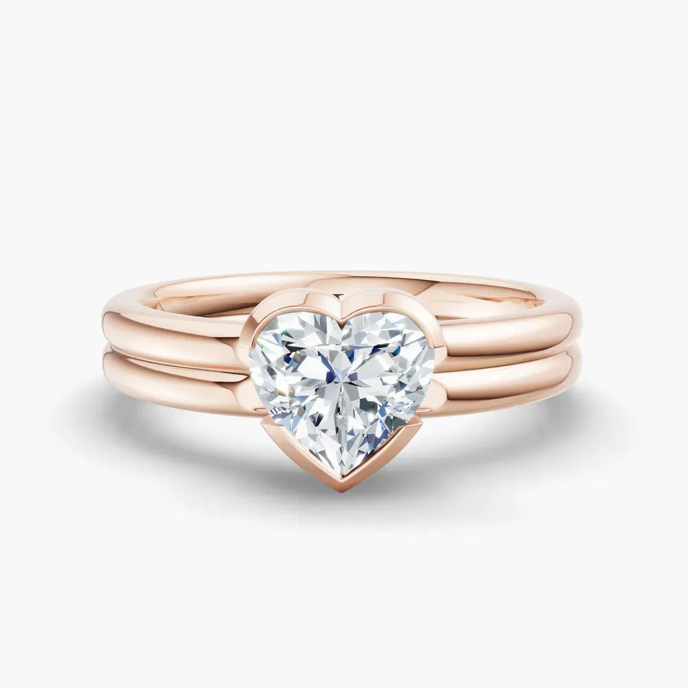 Certified 1 carat Lab Grown Diamond Heart Cut Solitaire, Bezel, Modern Engagement Ring in 14K Rose Gold-Sena