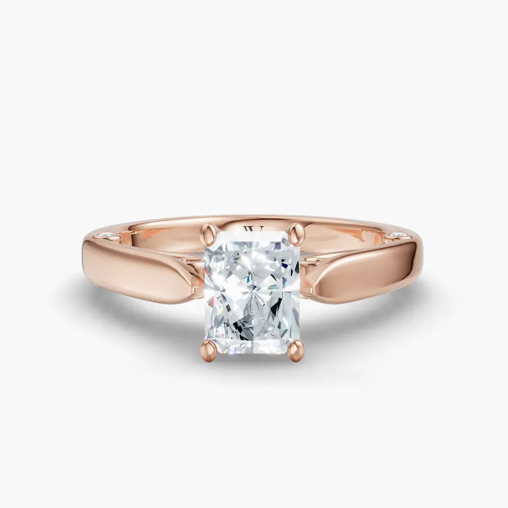 Certified 1 carat Lab Grown Diamond Radiant Cut Cathedral, Nature inspired, Solitaire Engagement Ring in 14K Rose Gold-Saelor