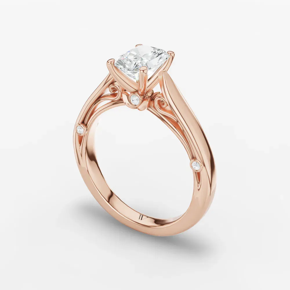 Certified 1 carat Lab Grown Diamond Radiant Cut Cathedral, Nature inspired, Solitaire Engagement Ring in 14K Rose Gold-Saelor