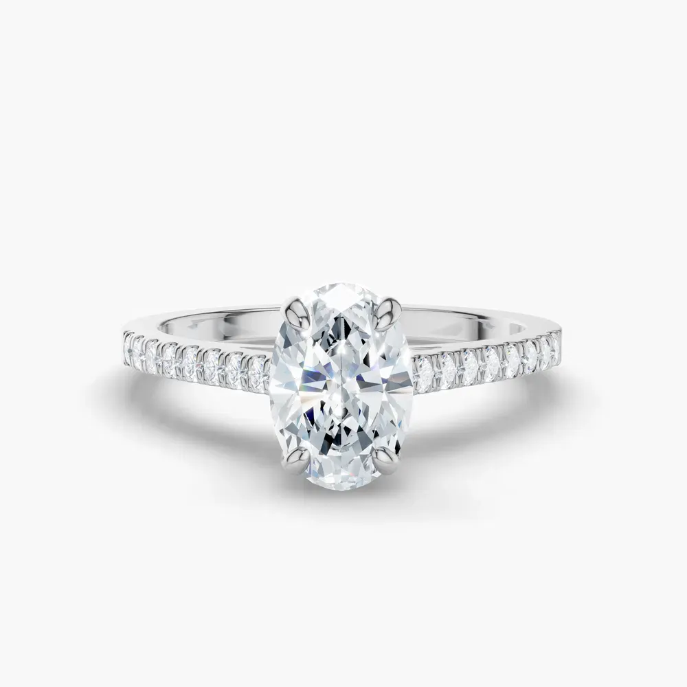 Certified 1 carat Lab Grown Diamond Oval Cut Pavé, Cathedral Engagement Ring in 14K White Gold-Zirellun
