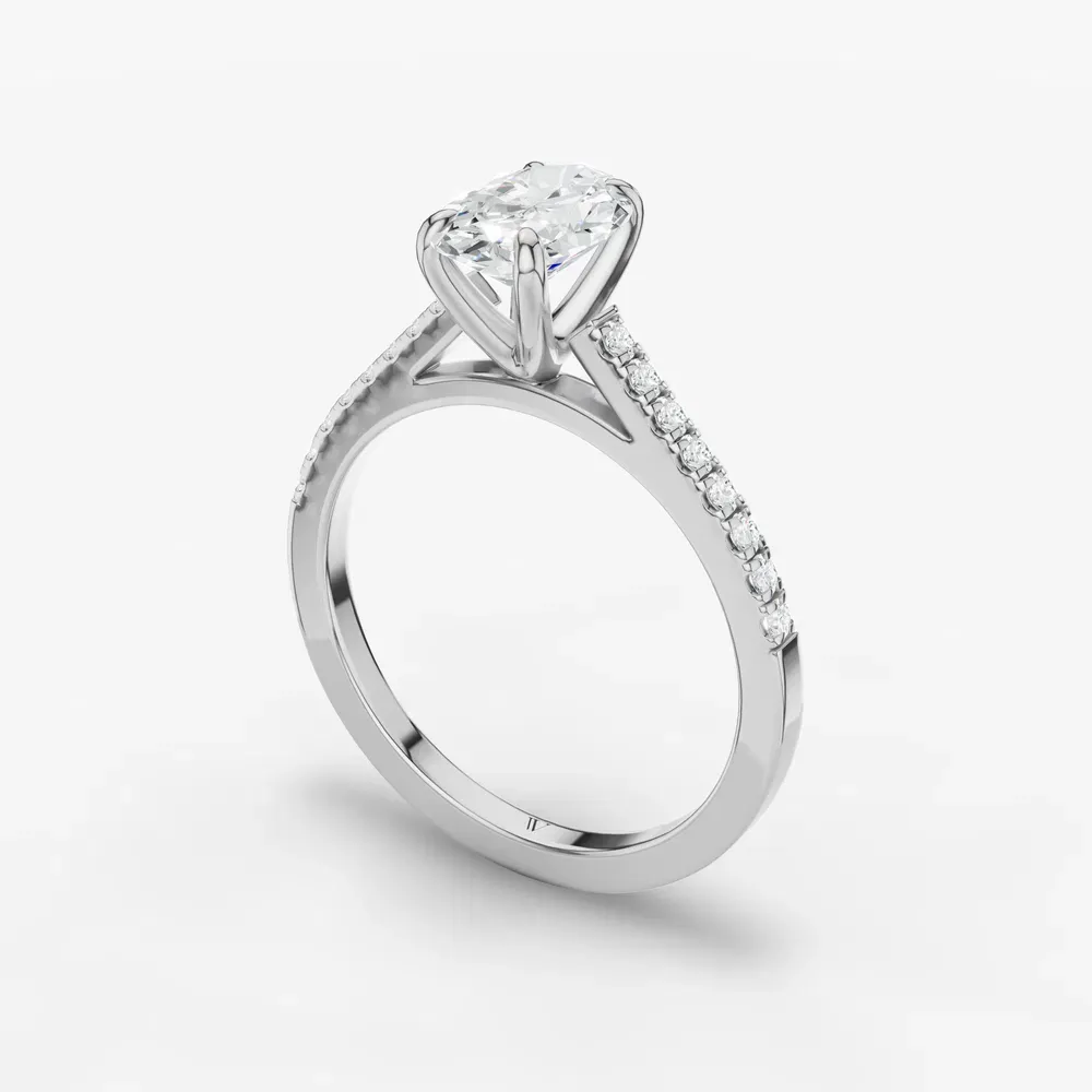 Certified 1 carat Lab Grown Diamond Oval Cut Pavé, Cathedral Engagement Ring in 14K White Gold-Zirellun