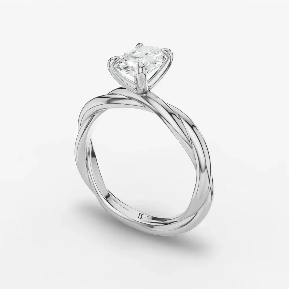 Certified 1 carat Lab Grown Diamond Oval Cut Solitaire, Twist Engagement Ring in 14K White Gold-Fyora