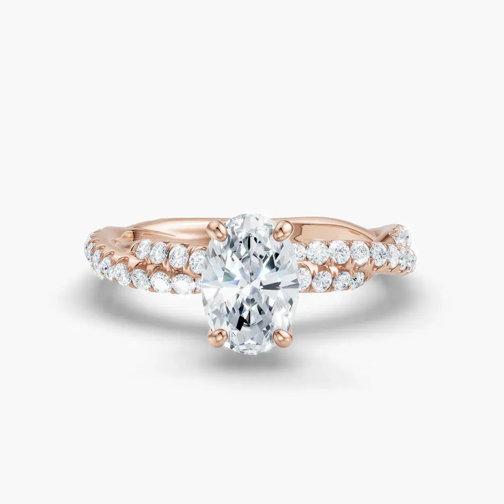 Certified 1 carat Lab Grown Diamond Oval Cut Pavé, Twist Engagement Ring in 14K Rose Gold-Alva