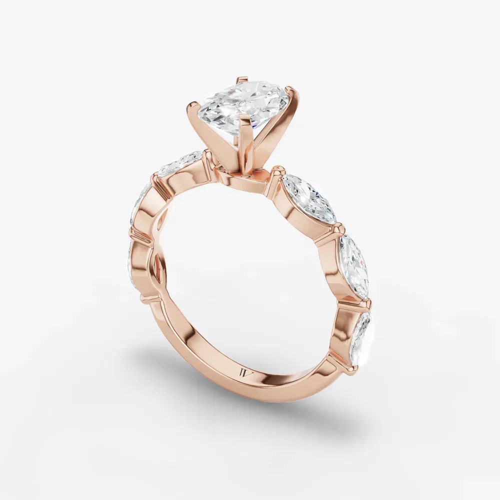 Certified 1 carat Lab Grown Diamond Oval Cut Side Stone Engagement Ring in 14K Rose Gold-Trind