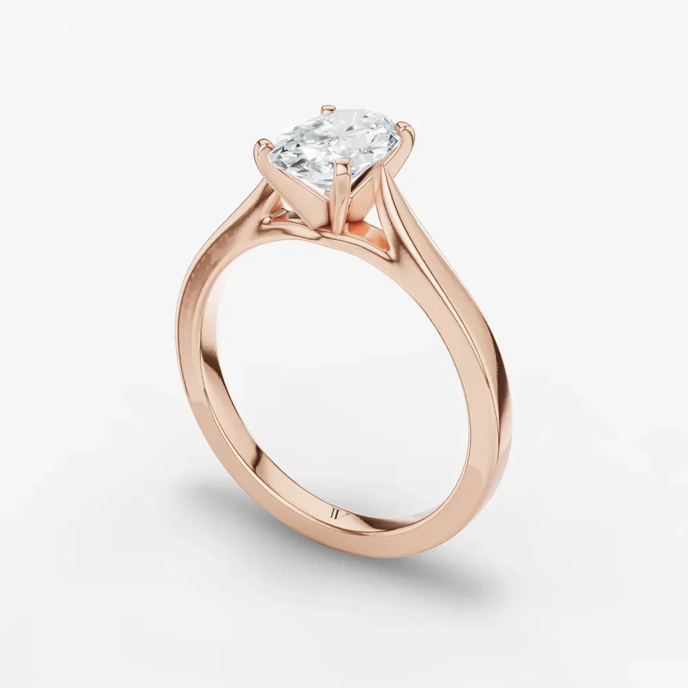 Certified 1 carat Lab Grown Diamond Oval Cut Solitaire, Cathedral Engagement Ring in 14K Rose Gold-Saga