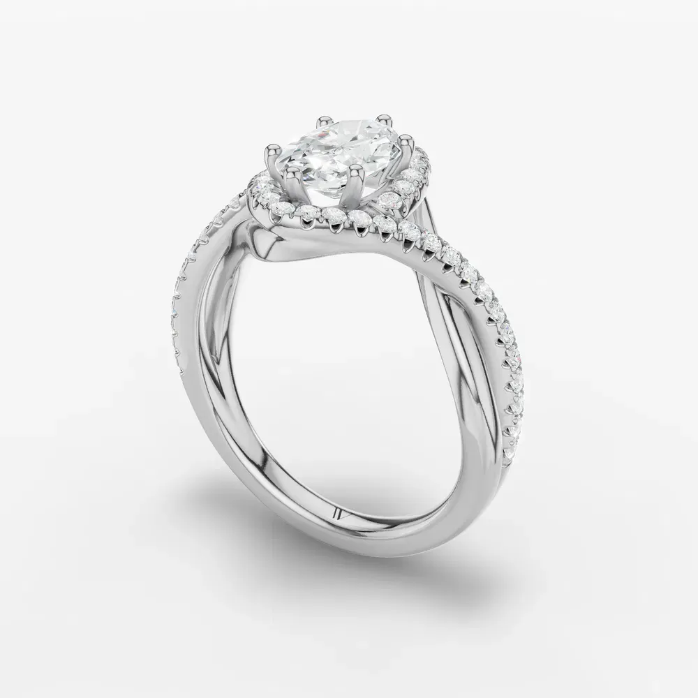 Certified 1 carat Lab Grown Diamond Oval Cut Halo, Pavé, Twist Engagement Ring in 14K White Gold-Dell