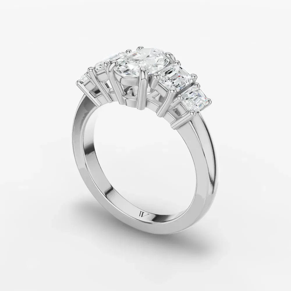 Certified 1 carat Lab Grown Diamond Oval Cut Five Stone, Side Stone Engagement Ring in 14K White Gold-Osvh