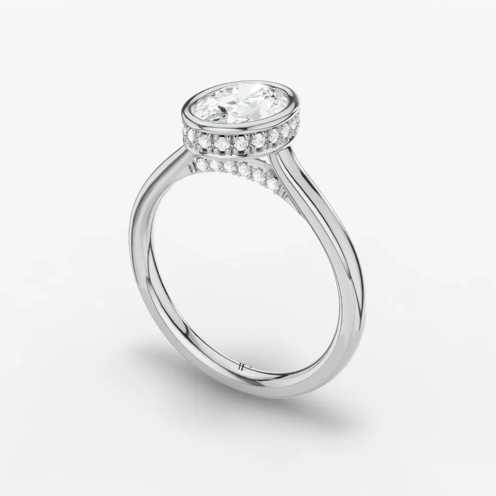 Certified 1 carat Lab Grown Diamond Oval Cut Bezel, Solitaire, Hidden Halo Engagement Ring in 14K White Gold-Nival