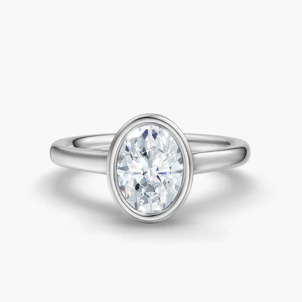 Certified 1 carat Lab Grown Diamond Oval Cut Bezel, Solitaire, Hidden Halo Engagement Ring in 14K White Gold-Nival