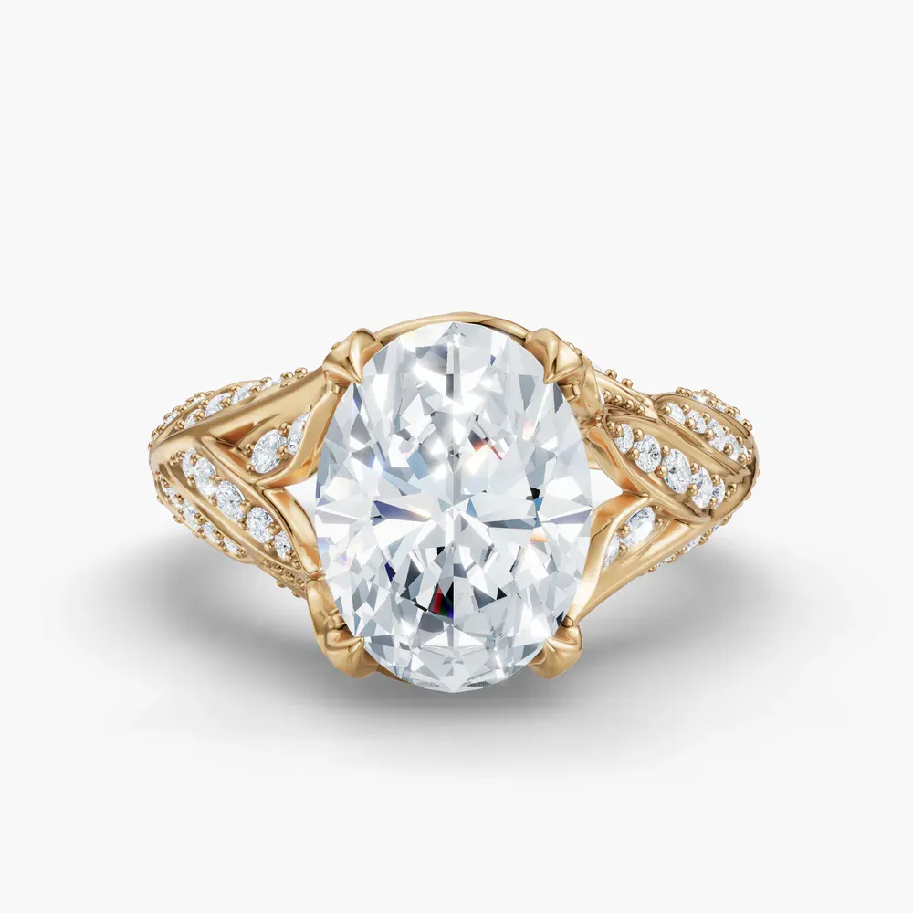 Certified 2 carat Lab Grown Diamond Oval Cut Nature inspired, Pavé Engagement Ring in 14K Yellow Gold-Rift
