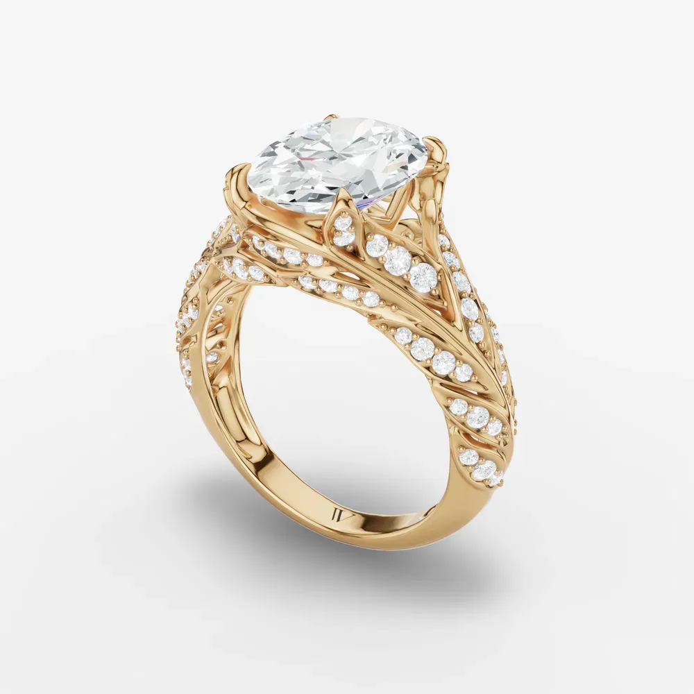 Certified 2 carat Lab Grown Diamond Oval Cut Nature inspired, Pavé Engagement Ring in 14K Yellow Gold-Rift
