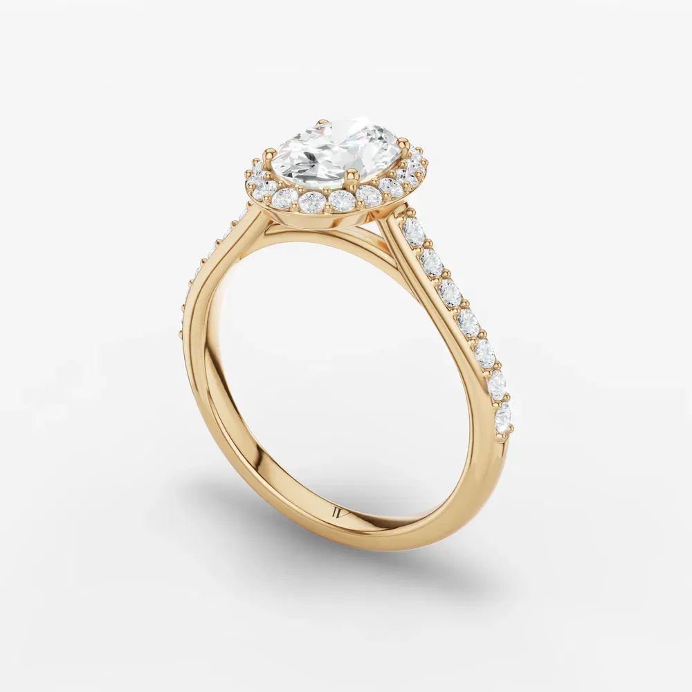 Certified 1 carat Lab Grown Diamond Oval Cut Pavé, Halo, Cathedral Engagement Ring in 14K Yellow Gold-Kvolt