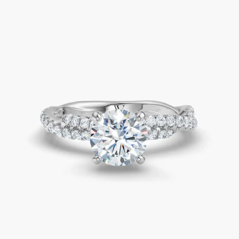 Certified 1 carat Lab Grown Diamond Round Cut Pavé, Twist, Four Prong Engagement Ring in 14K White Gold-Alva