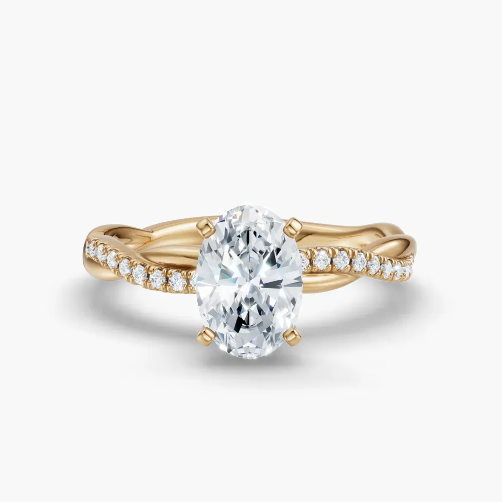 Certified 1 carat Lab Grown Diamond Oval Cut Pavé, Twist, Infinity Engagement Ring in 14K Yellow Gold-Obliq
