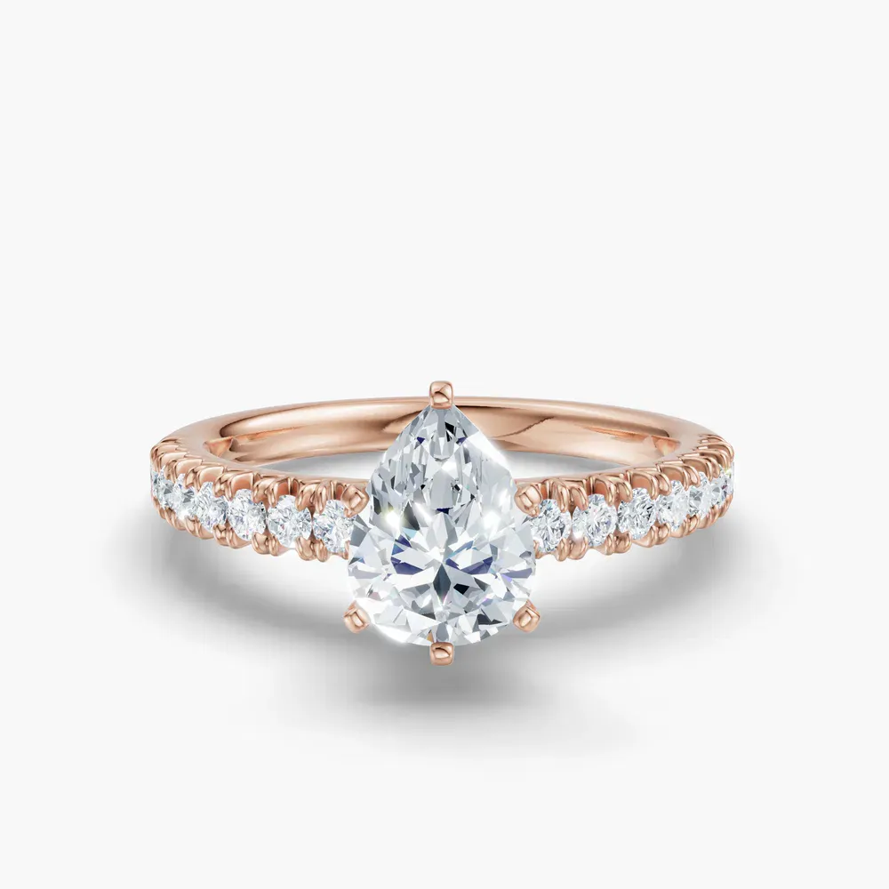 Certified 1 carat Lab Grown Diamond Pear Cut Pavé, Classic, Simple Engagement Ring in 14K Rose Gold-Nela