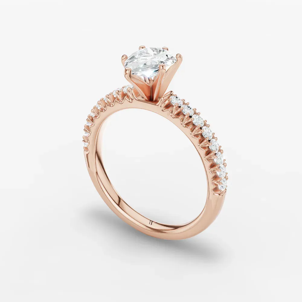 Certified 1 carat Lab Grown Diamond Pear Cut Pavé, Classic, Simple Engagement Ring in 14K Rose Gold-Nela