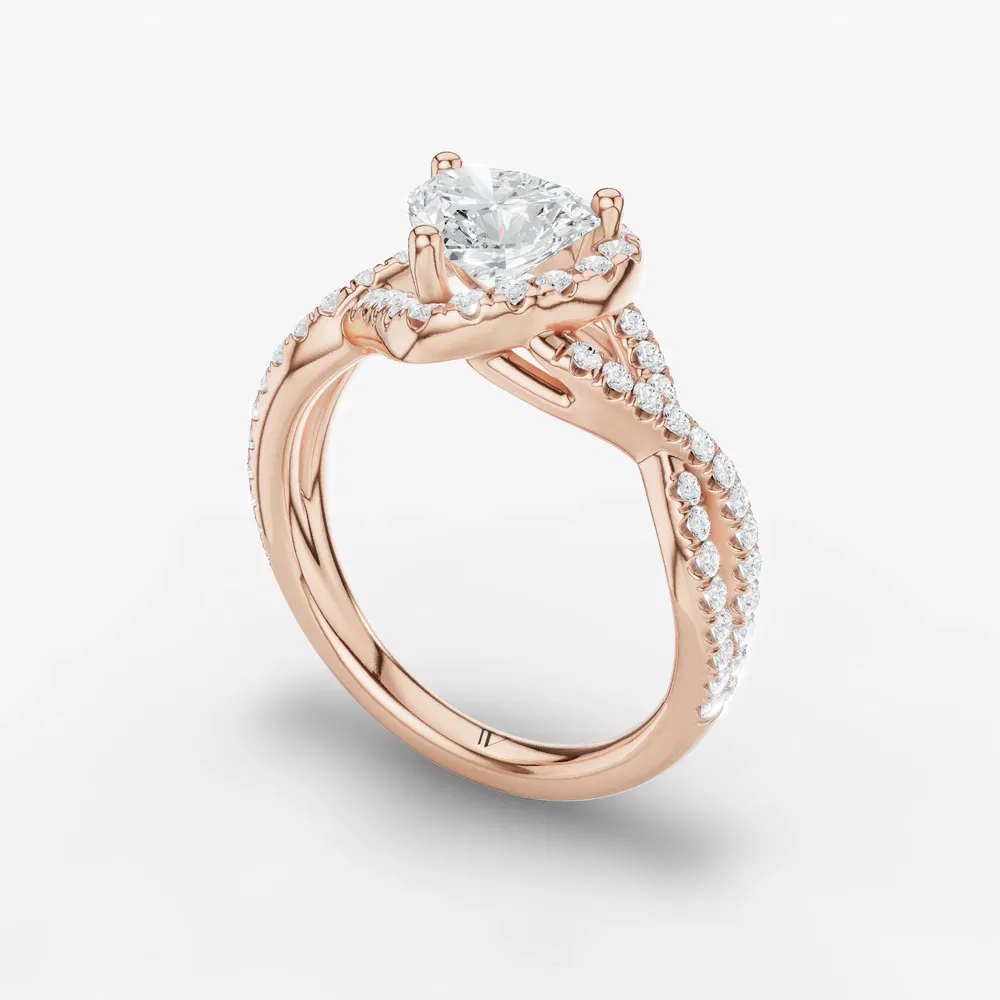 Certified 1 carat Lab Grown Diamond Heart Cut Unique, Pavé, Halo Engagement Ring in 14K Rose Gold-Stellune