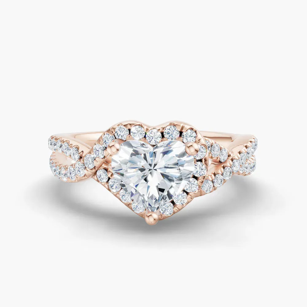 Certified 1 carat Lab Grown Diamond Heart Cut Unique, Pavé, Halo Engagement Ring in 14K Rose Gold-Stellune