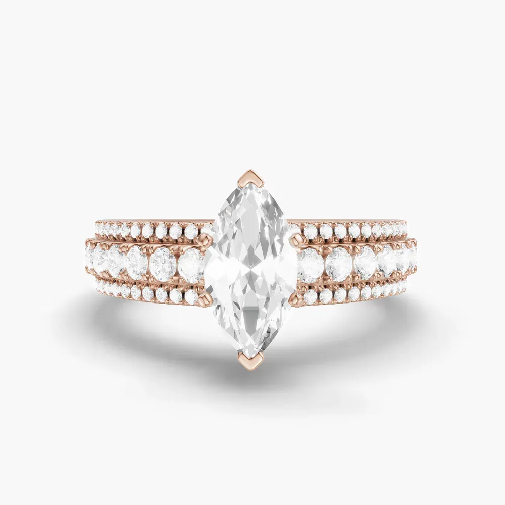Certified 1 carat Lab Grown Diamond Marquise Cut Pavé Engagement Ring in 14K Rose Gold-Riven