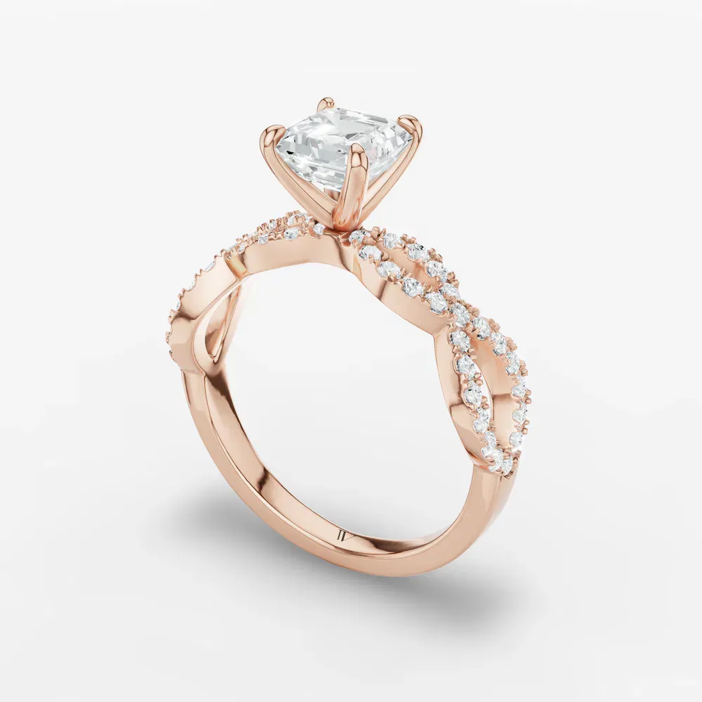 Certified 1 carat Lab Grown Diamond Asscher Cut Infinity, Twist, Pavé Engagement Ring in 14K Rose Gold-Aurelia