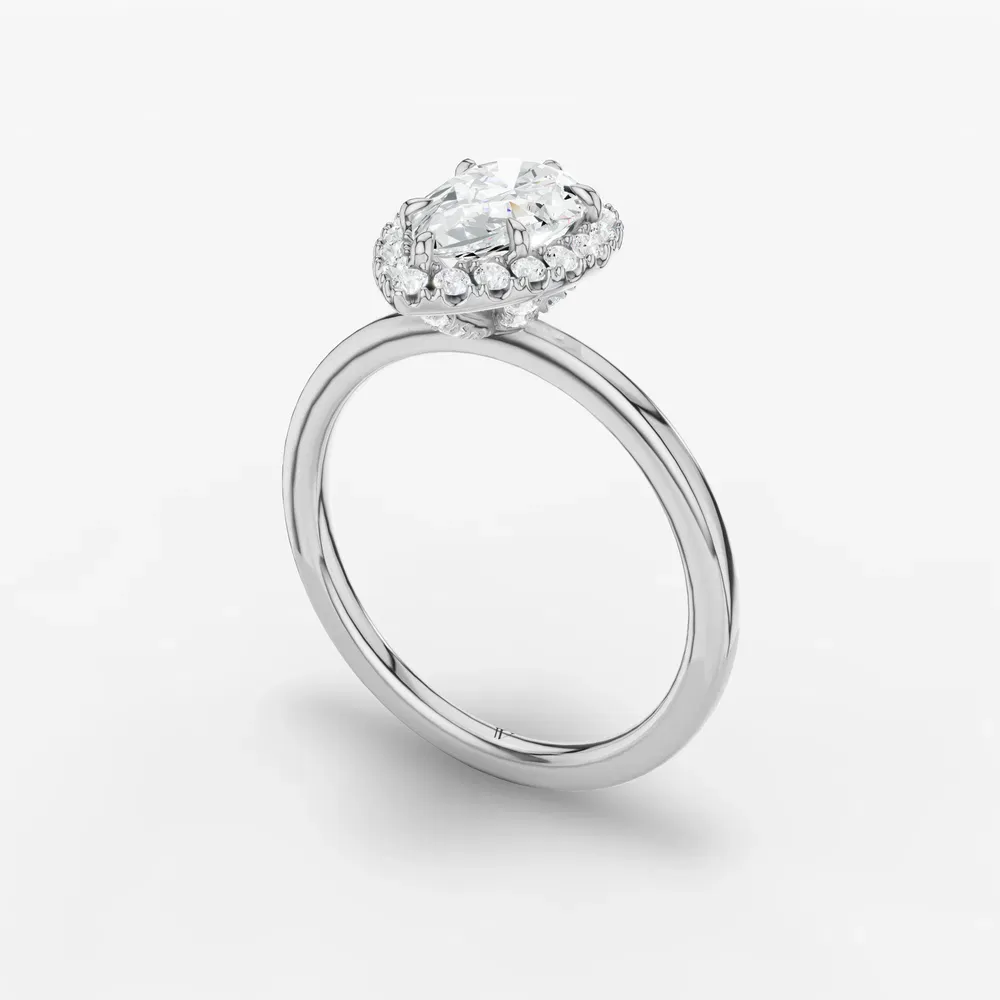 Certified 1 carat Lab Grown Diamond Pear Cut Halo, Hidden Halo Engagement Ring in 14K White Gold-Elite Noctil