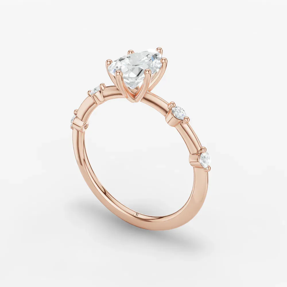 Certified 1 carat Lab Grown Diamond Pear Cut Low profile, Side Stone Engagement Ring in 14K Rose Gold-Hriw