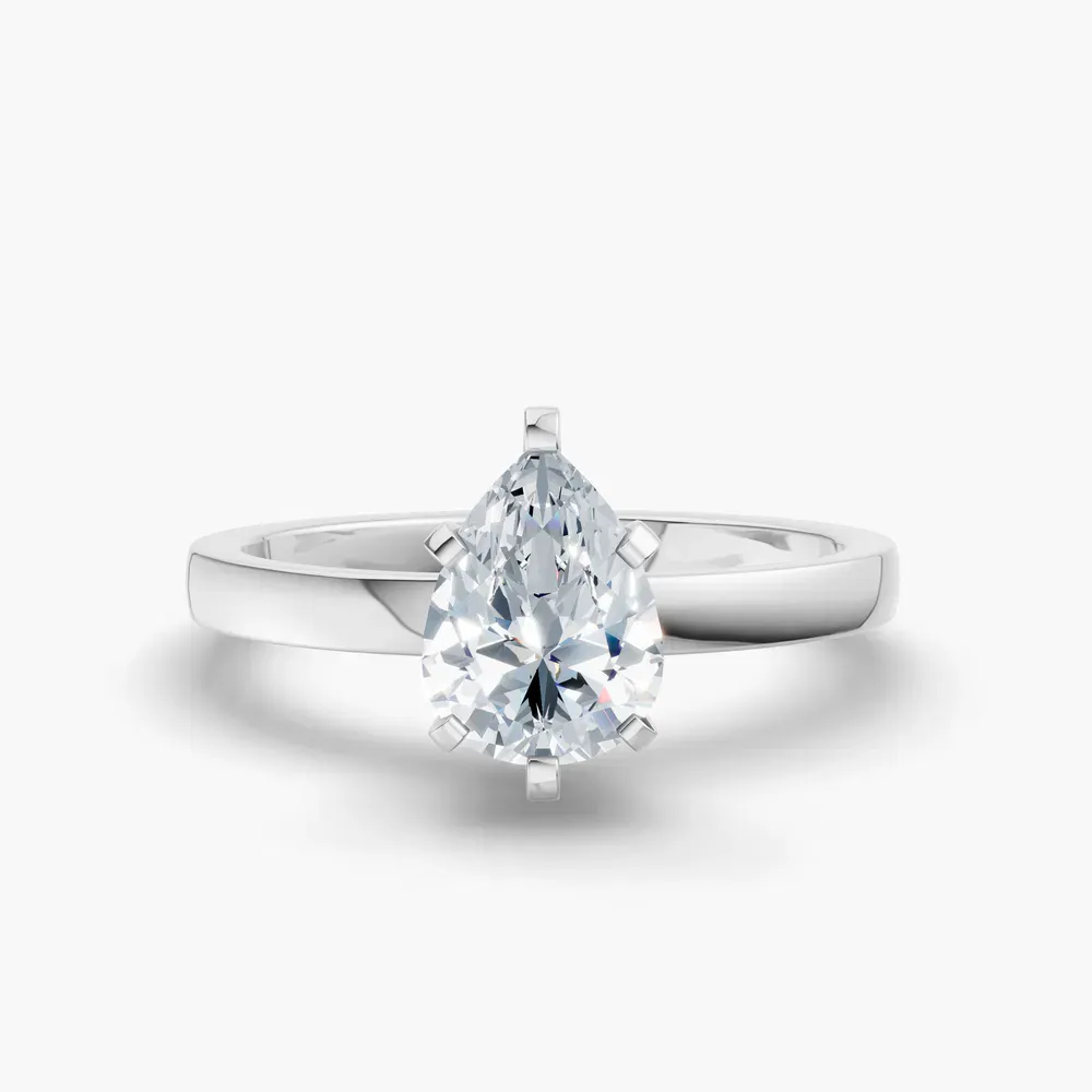 Certified 1 carat Lab Grown Diamond Pear Cut Solitaire, Classic, Simple Engagement Ring in 14K White Gold-Ocea