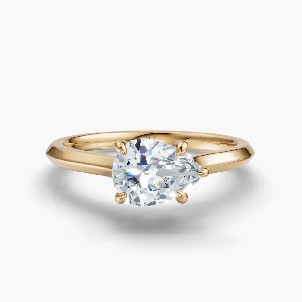 Certified 1 carat Lab Grown Diamond Pear Cut Solitaire, Cathedral, East-West Engagement Ring in 14K Yellow Gold-Zori