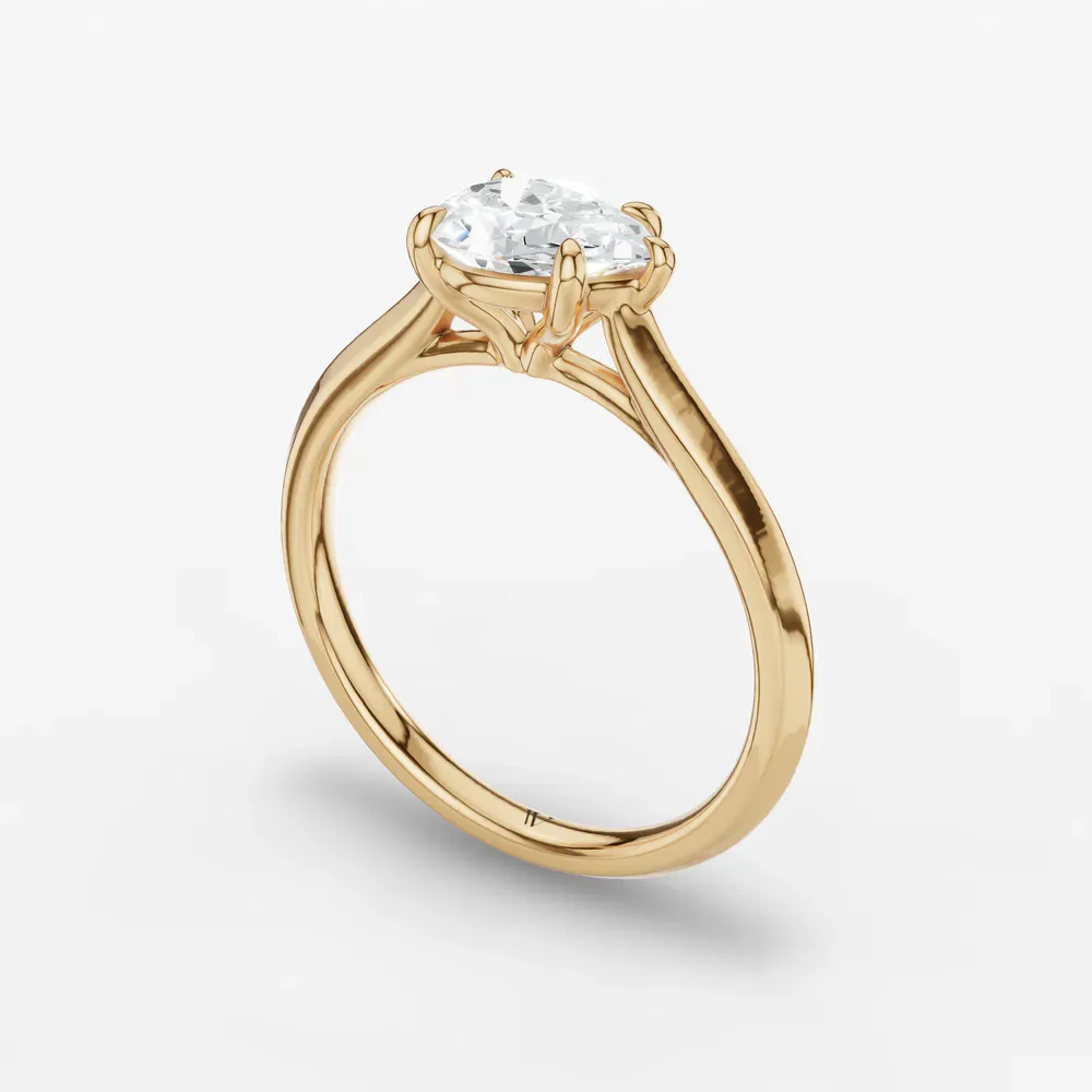 Certified 1 carat Lab Grown Diamond Pear Cut Solitaire, Cathedral, East-West Engagement Ring in 14K Yellow Gold-Zori