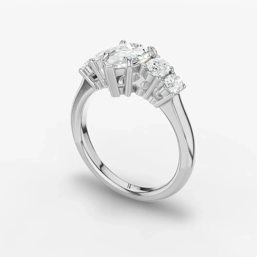 Certified 1 carat Lab Grown Diamond Pear Cut Five Stone, Side Stone Engagement Ring in 14K White Gold-Elyx
