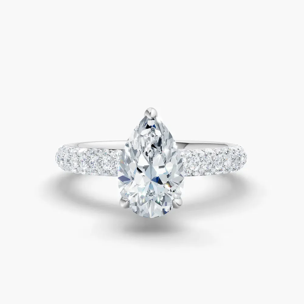 Certified 1 carat Lab Grown Diamond Pear Cut Pavé, Hidden Halo Engagement Ring in 14K White Gold-Lyre 