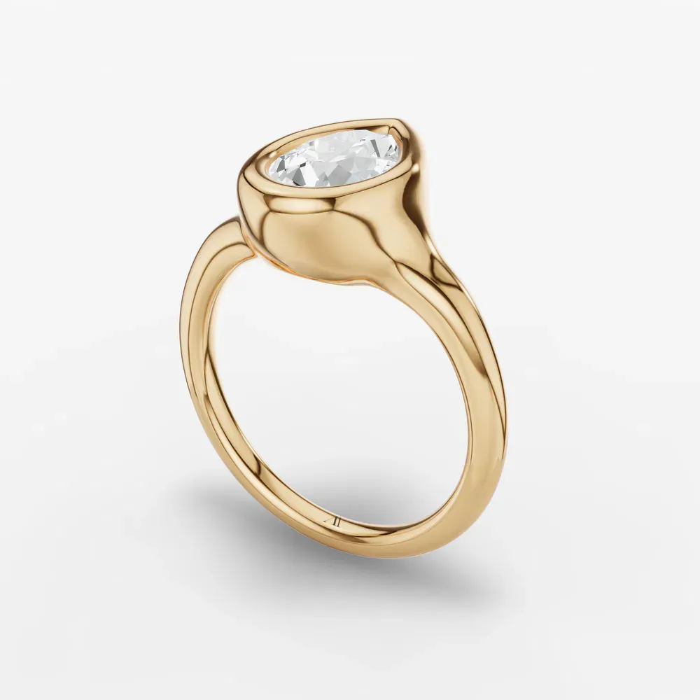 Certified 1 carat Lab Grown Diamond Pear Cut Solitaire, Bezel Engagement Ring in 14K Yellow Gold-Zayn