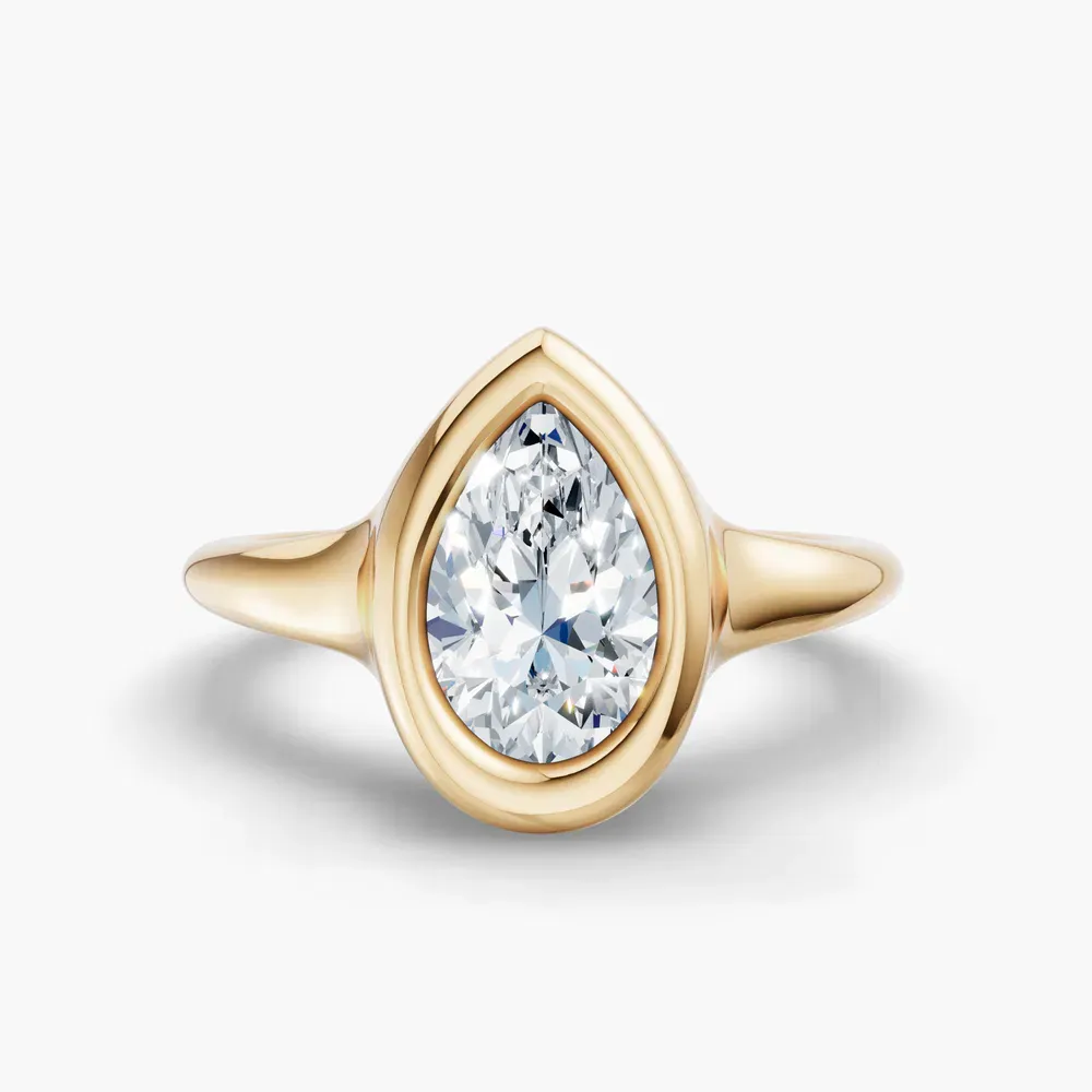 Certified 1 carat Lab Grown Diamond Pear Cut Solitaire, Bezel Engagement Ring in 14K Yellow Gold-Zayn