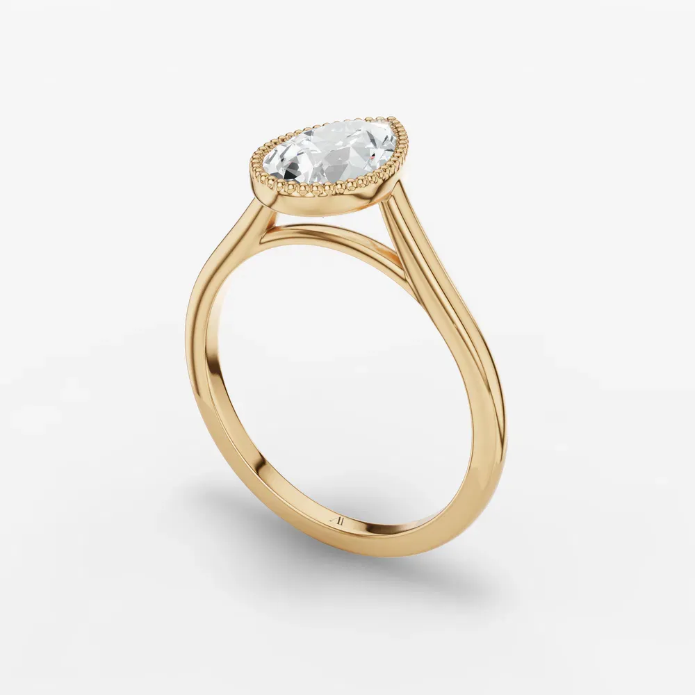 Certified 1 carat Lab Grown Diamond Pear Cut Solitaire, Milgrain, Cathedral Engagement Ring in 14K Yellow Gold-Firen