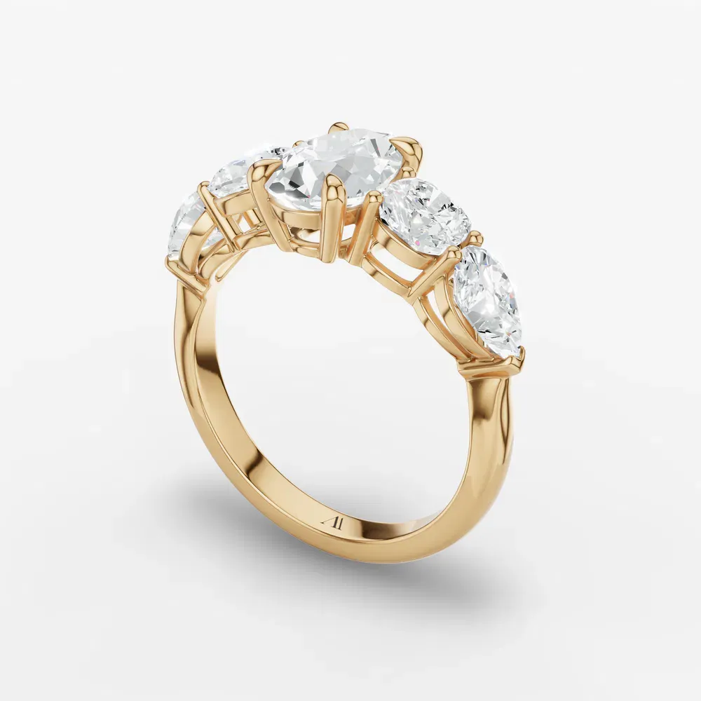 Certified 1 carat Lab Grown Diamond Pear Cut Five Stone, Side Stone Engagement Ring in 14K Yellow Gold-Riva