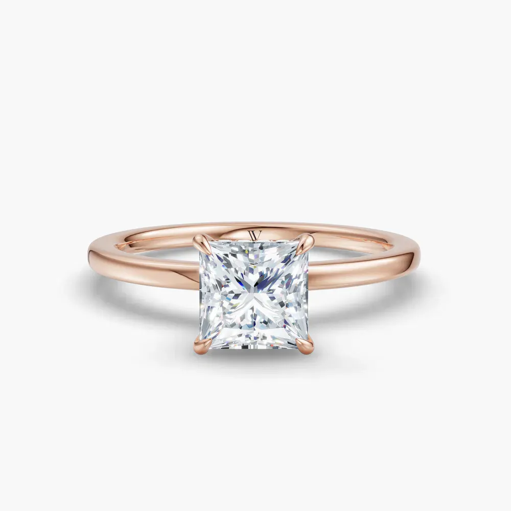 Certified 1 carat Lab Grown Diamond Princess Cut Hidden Halo Engagement Ring in 14K Rose Gold-Helia