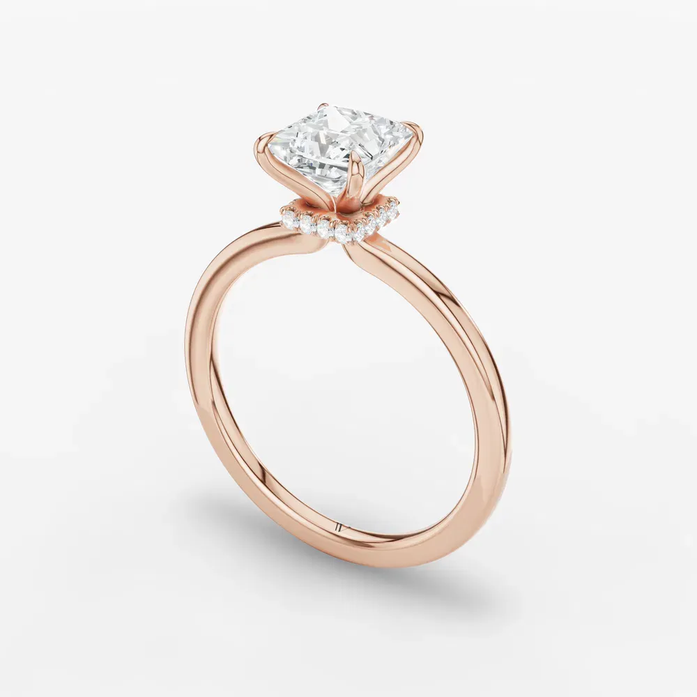 Certified 1 carat Lab Grown Diamond Princess Cut Hidden Halo Engagement Ring in 14K Rose Gold-Helia