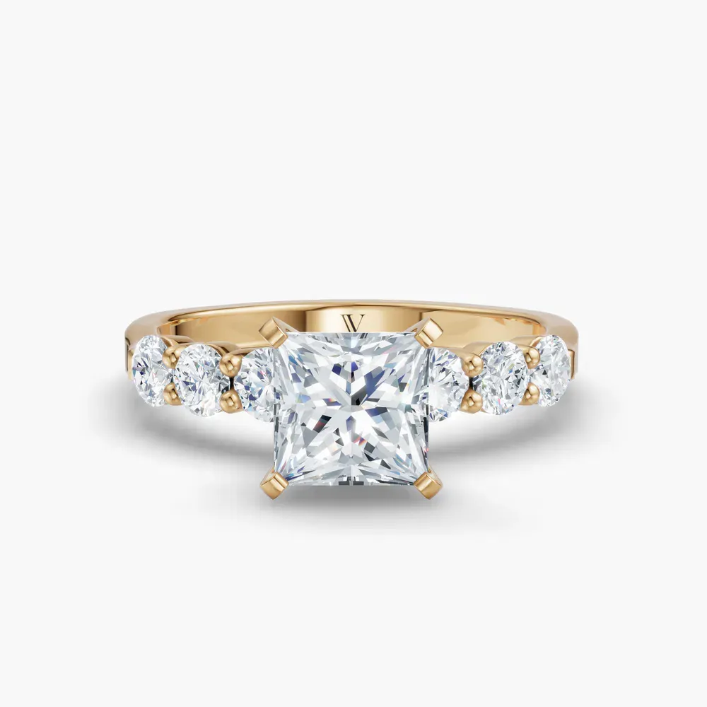 Certified 1 carat Lab Grown Diamond Princess Cut Side Stone Engagement Ring in 14K Yellow Gold-Nylis