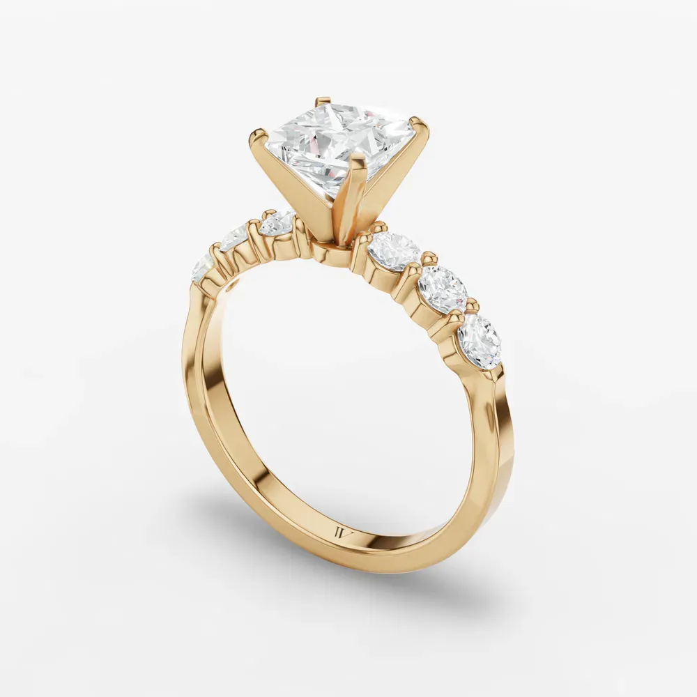 Certified 1 carat Lab Grown Diamond Princess Cut Side Stone Engagement Ring in 14K Yellow Gold-Nylis