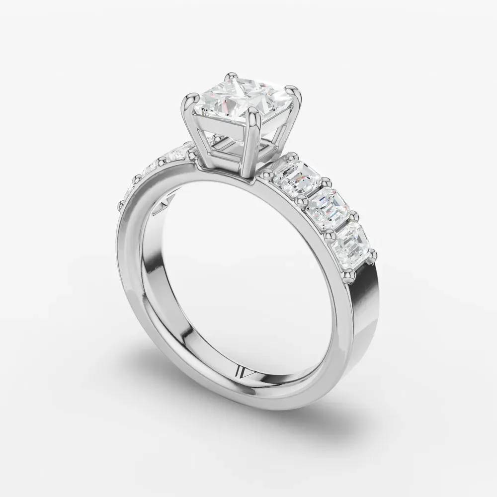 Certified 1 carat Lab Grown Diamond Princess Cut Side Stone Engagement Ring in 14K White Gold-Novalis